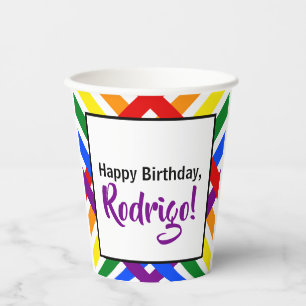 Criss-Cross Stripe Rainbow Colours Birthday Event Paper Cups