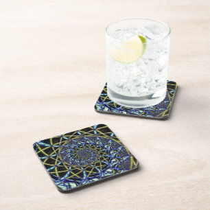 Criss Cross   Yellow and Blue Fractal Art Coaster