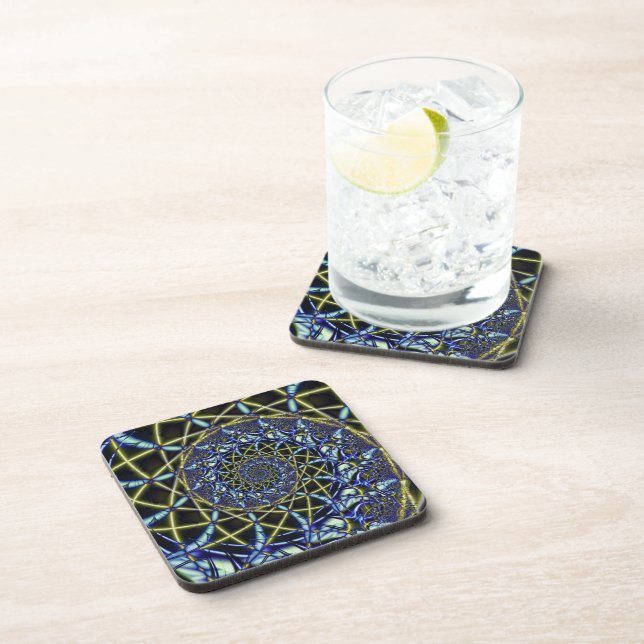 Criss Cross | Yellow and Blue Fractal Art Coaster (Right Side)