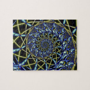 Criss Cross Yellow and Blue Fractal Art Jigsaw Puzzle