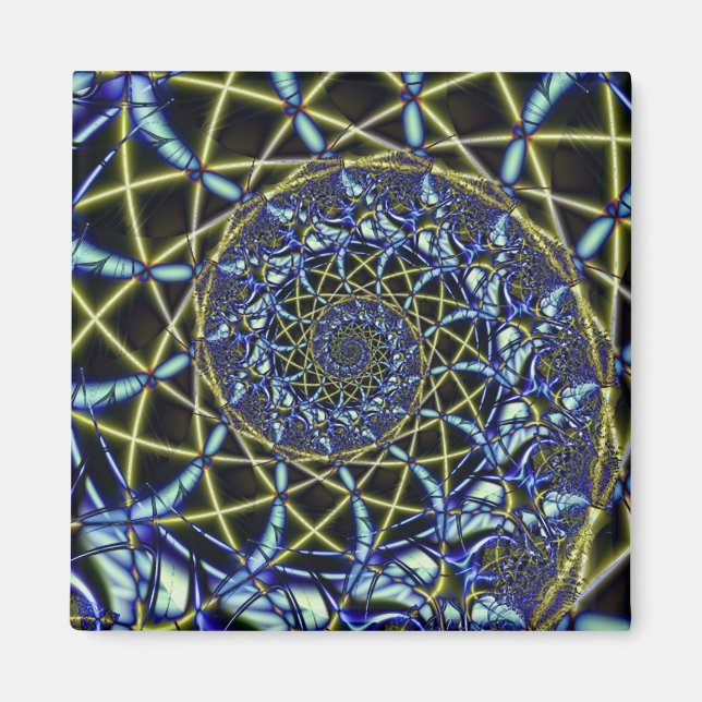 Criss Cross | Yellow and Blue Fractal Art Magnet (Front)