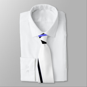 Criss Crossed Blue and Black Stripes on White Tie