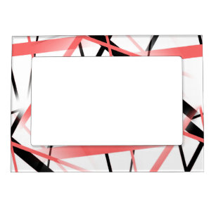 Criss Crossed Coral and Black Stripes on White Magnetic Frame