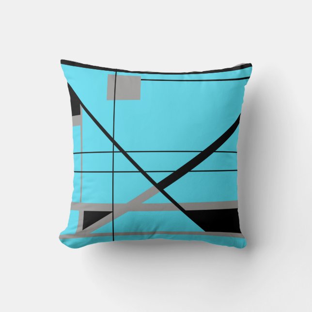 Crisscross Geometric Motif in Turquoise Grey Black Cushion (Front)