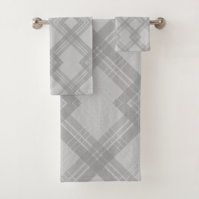 Crisscrossed dark and light grey Checks  Bath Tow Towel Set (Insitu)
