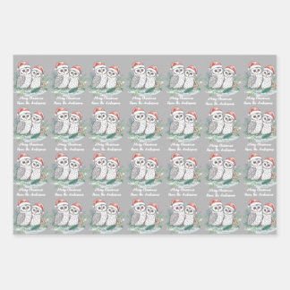 Cristmas Owl Wrapping Paper Flat Sheet Set of 3