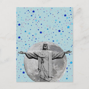 Cristo Redentor, moon and blue stars Postcard