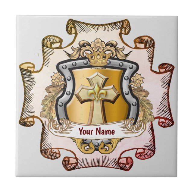 Cristos Cross Shield Surname Ceramic Tile (Front)