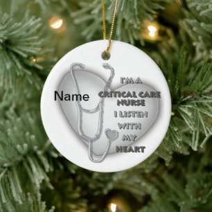 Critical Care Nurse Grey Heart  Ceramic Ornament