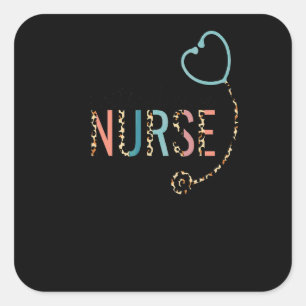 Critical Care Nurse Leopard Stethoscope Heart Icu Square Sticker