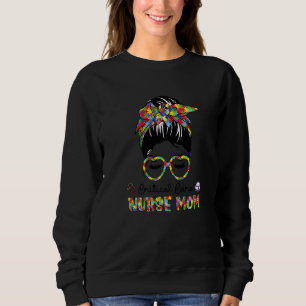 Critical Care Nurse Messy Bun Autism Love Heart St Sweatshirt