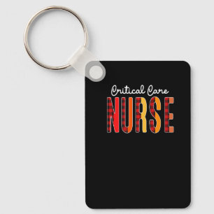 Critical Care Nurse Plaid Red Love Heart Stethosco Key Ring
