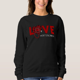 Critical Care Nurse Plaid Red Love Heart Stethosco Sweatshirt