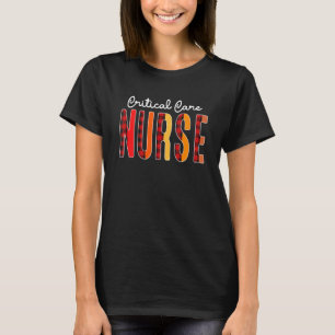 Critical Care Nurse Plaid Red Love Heart Stethosco T-Shirt