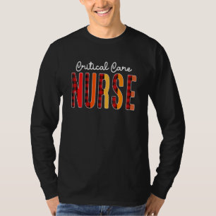 Critical Care Nurse Plaid Red Love Heart Stethosco T-Shirt