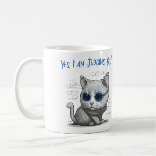 Critical Cat Judging You Blue Text Coffee Mug