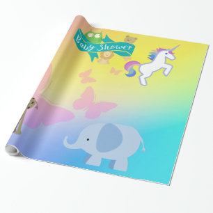 Critters and Butterflies Baby Shower Yellow Blue  Wrapping Paper