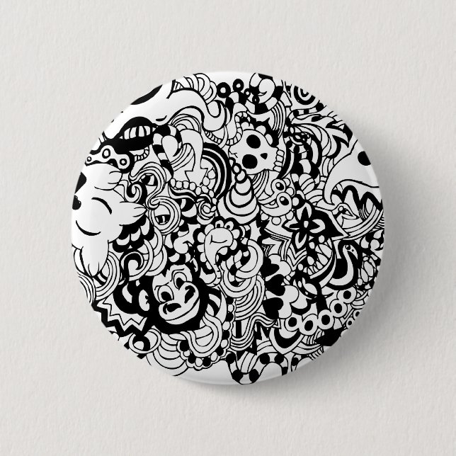 Critters in chaos doodle 6 cm round badge (Front)