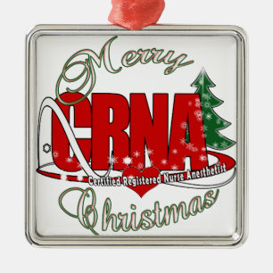 CRNA MERRY CHRISTMAS Nurse Anaesthetist Metal Tree Decoration