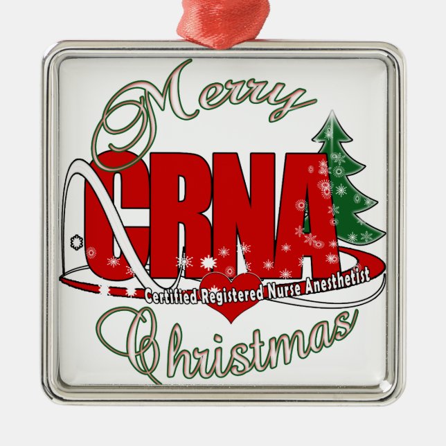 CRNA MERRY CHRISTMAS Nurse Anaesthetist Metal Tree Decoration (Front)