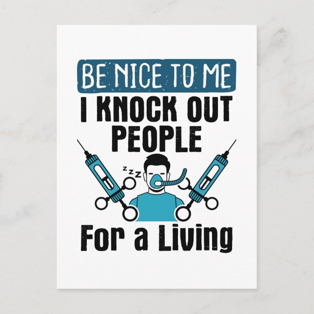 CRNA Nurse Anaesthetist Anaesthesiologist Knock Ou Postcard (Front)