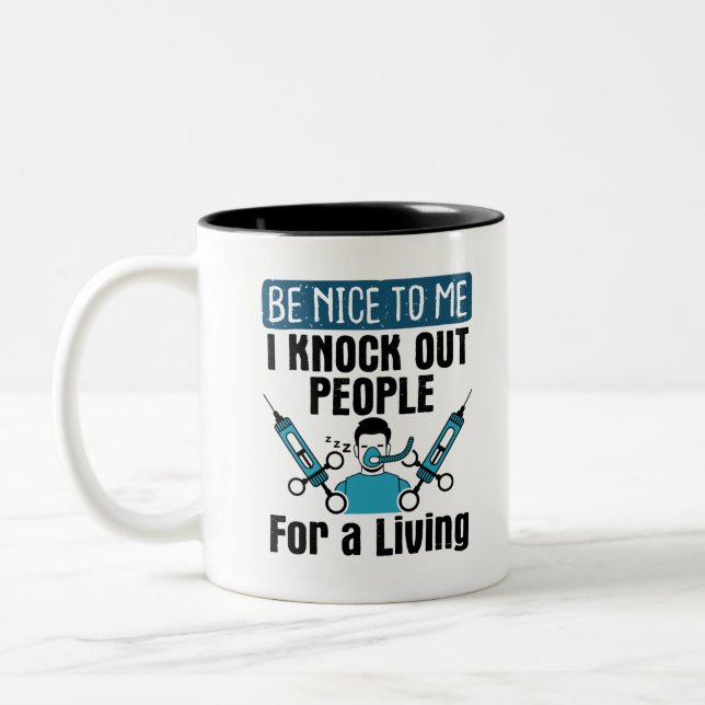 CRNA Nurse Anaesthetist Anaesthesiologist Knock Ou Two-Tone Coffee Mug (Left)