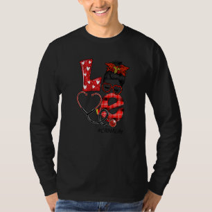 Crna Nurse Plaid Leopard Love Heart Messy Bun Rn N T-Shirt