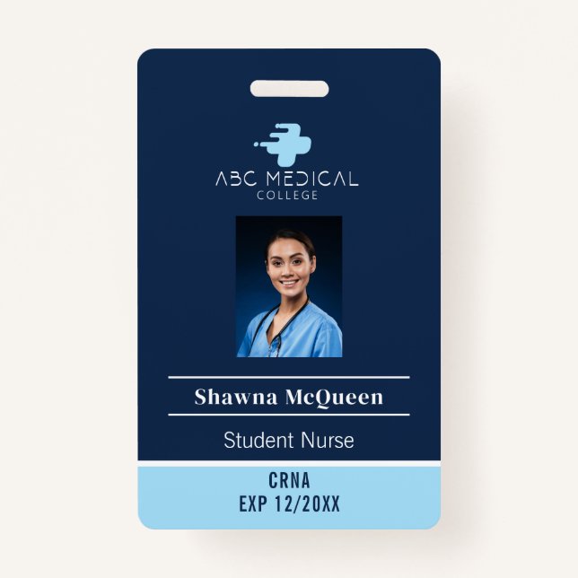 CRNA Student Nurse Practitioner Blue QR Code Photo ID Badge (Front)