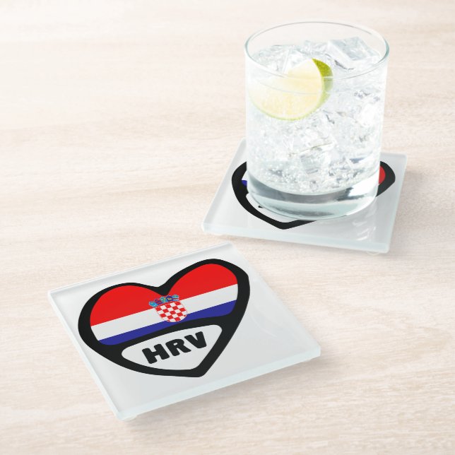 Croatia Country Code Flag Heart Hrvatska Glass Coaster (Angled)