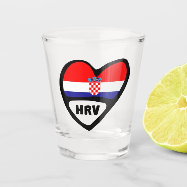 Croatia Country Code Flag Heart Hrvatska Shot Glass (Front)