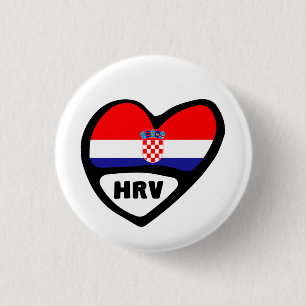 Croatia Country Code Flag Heart Pin Badge, HRV