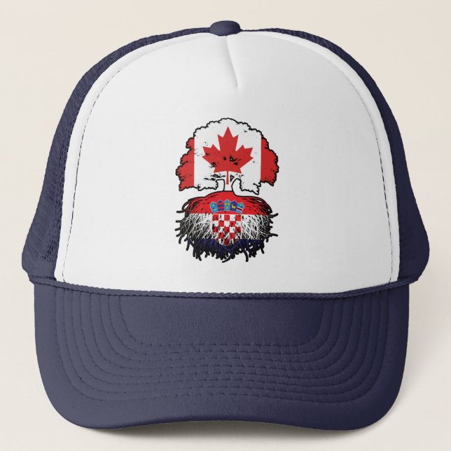 Croatia Croatian Canadian Canada Tree Roots Flag Trucker Hat (Front)