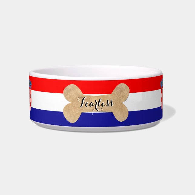 Croatia Dog Bowl, Pet Name, Croatian Flag, Bone Bowl (Front)