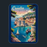 Croatia Dubrovnik Illustration Travel Art Vintage Magnet<br><div class="desc">Croatia in a vector art style. From the walled city of Dubrovnik and Plitvice Lakes’ waterfalls to island hopping along the Dalmatian Coast,  Croatia offers a perfect blend of history,  adventure,  and seaside beauty.</div>