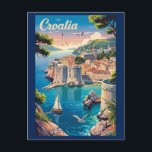 Croatia Dubrovnik Illustration Travel Art Vintage Postcard<br><div class="desc">Croatia in a vector art style. From the walled city of Dubrovnik and Plitvice Lakes’ waterfalls to island hopping along the Dalmatian Coast,  Croatia offers a perfect blend of history,  adventure,  and seaside beauty.</div>