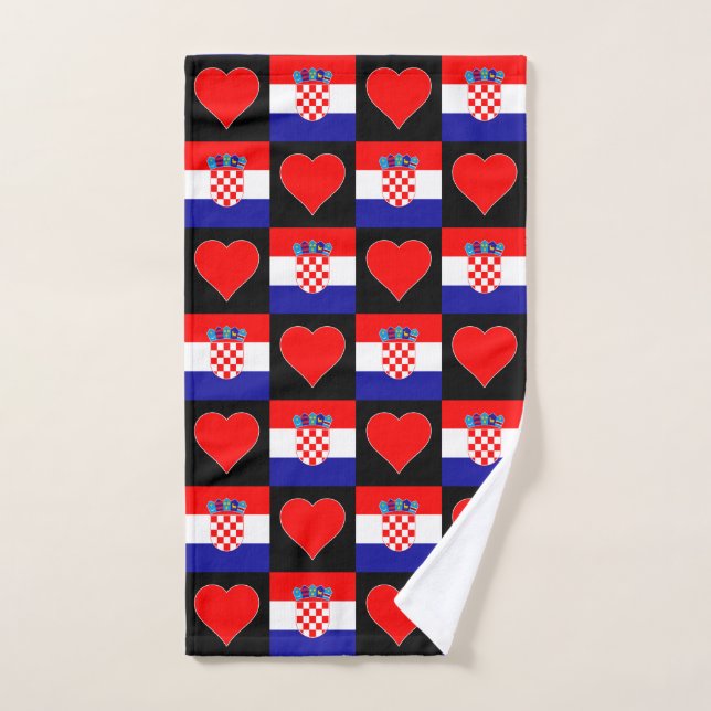 Croatia Flag and Heart Pattern Croatian Pride Hand Towel (Hand Towel)