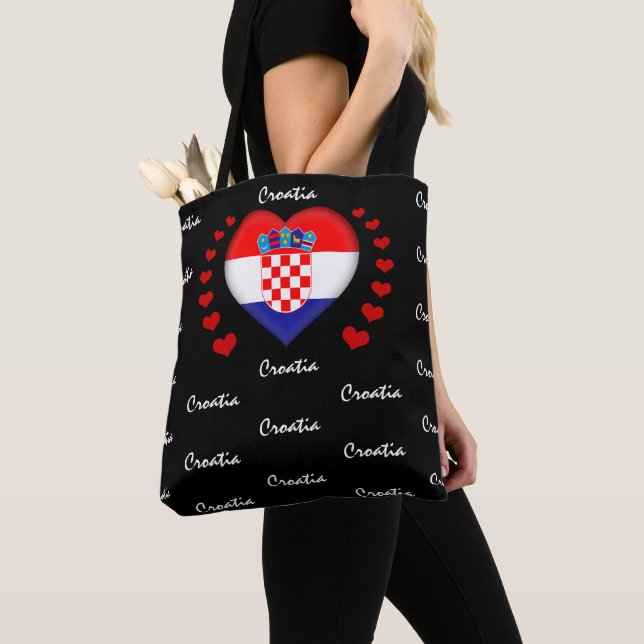 Croatia Flag & Heart, Croatian Flag fashion /sport Tote Bag (Close Up)