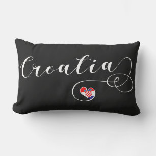 Croatia Flag In Heart, Croatian Lumbar Cushion