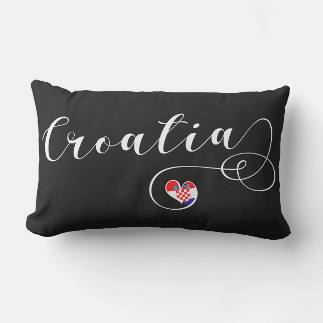 Croatia Flag In Heart, Croatian Lumbar Cushion (Front)