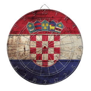 Croatia Flag on Old Wood Grain Dartboard