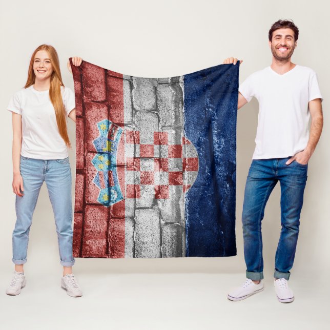 Croatia flag wall fleece blanket (In Situ)