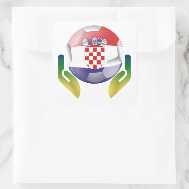 Croatia football in protected hands square sticker (Bag)