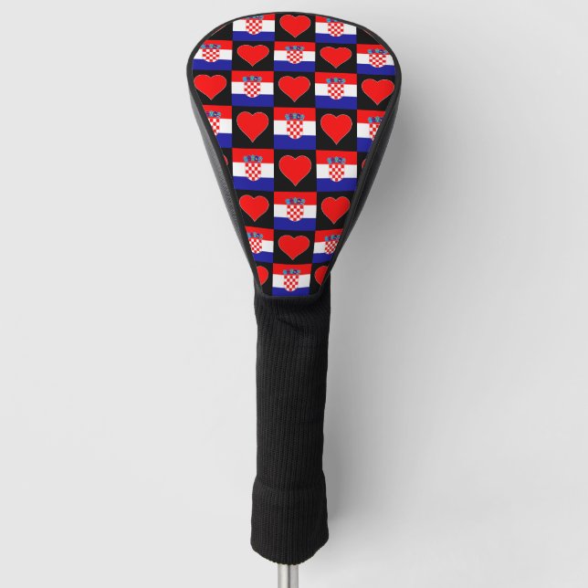 Croatia Golf Love Heart Pattern Patriotic Croatian Head Cover (Front)