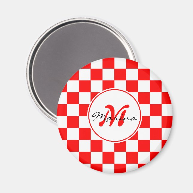 Croatia | Hrvatska | Chequered Name Monogram  Magnet (Front/Back)