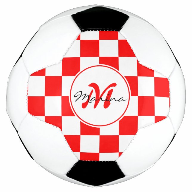Croatia | Hrvatska | Chequered Name Monogram  Soccer Ball (Front)