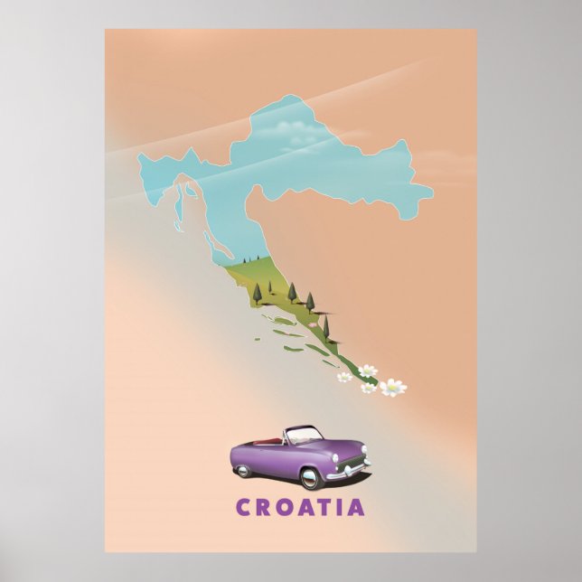 Croatia Map Illustrated print poster. (Front)