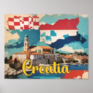 Croatia Pop Art Travel Illustration Poster