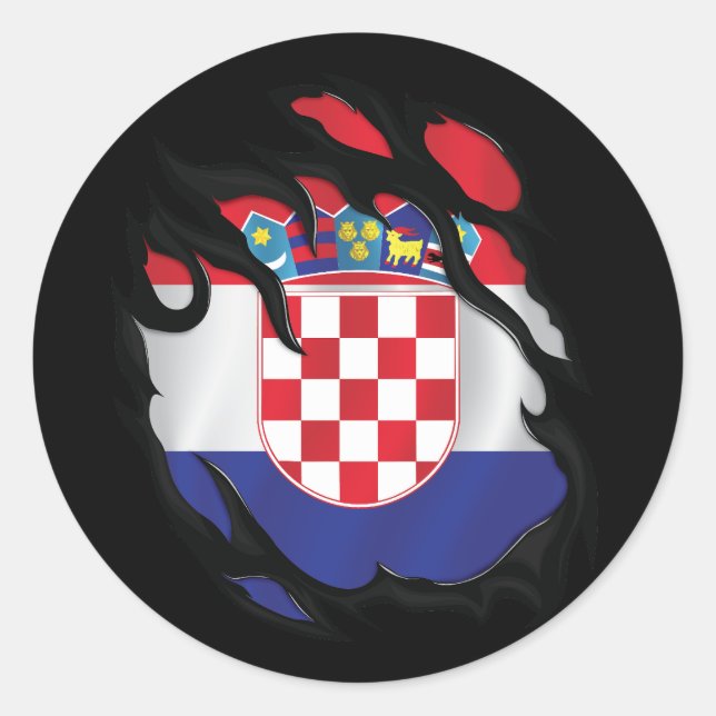 Croatia Ripped Flag Classic Round Sticker (Front)
