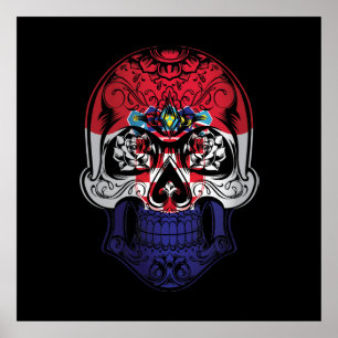 Croatia Skull And Roses Flag Poster