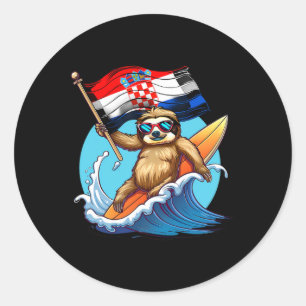 Croatia Surfing Sloth Croatian Flag Surf Croatian  Classic Round Sticker